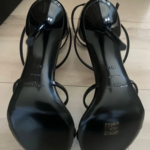 Saint Laurent Glossy Black Strappy Heels - Picture 3 of 6